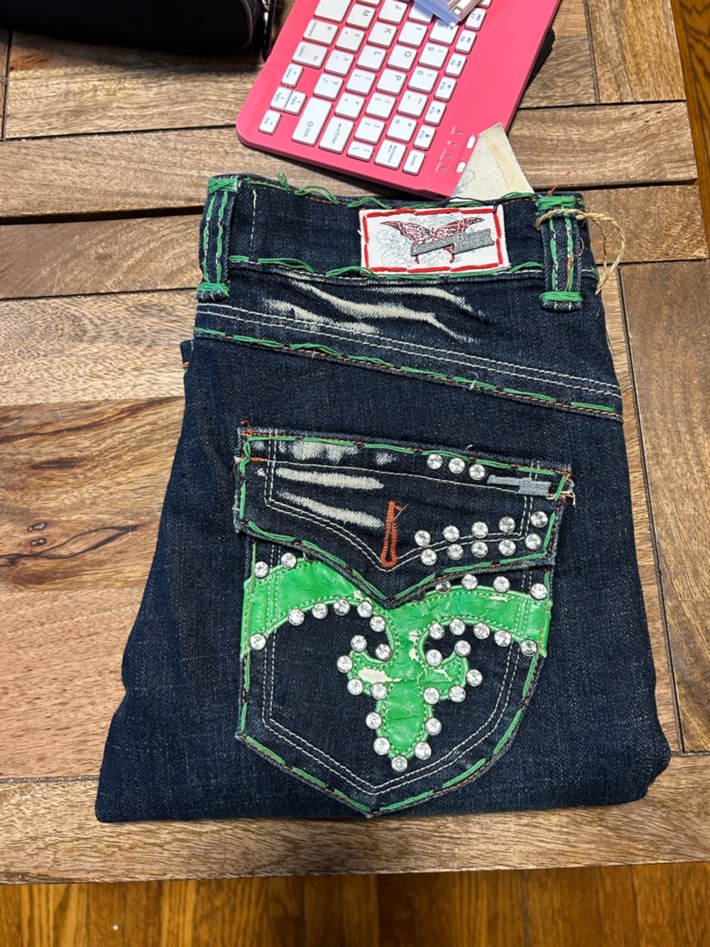 Laguna Beach Embellished Dark Wash Jeans with Green Accent